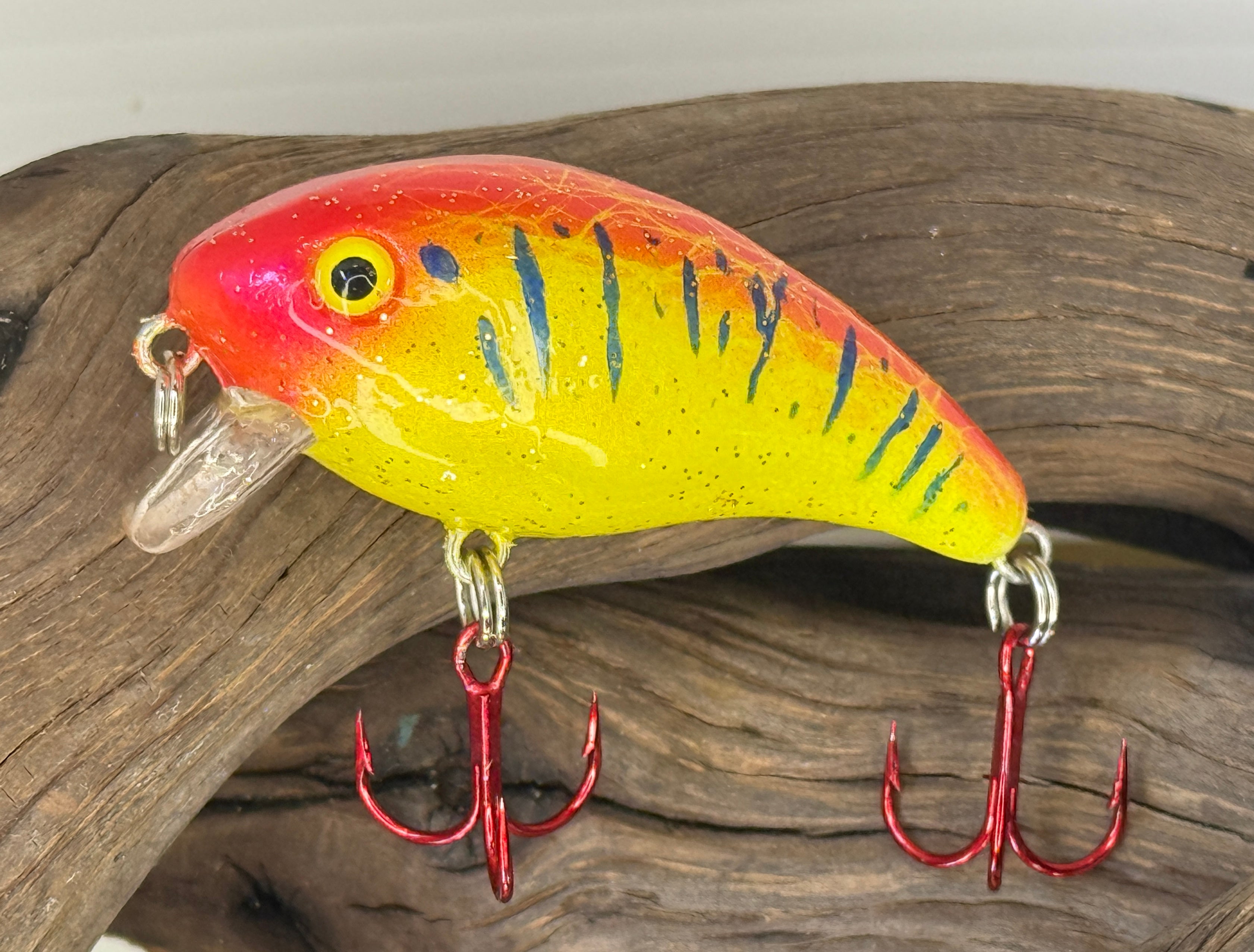 Baby Minus in Red/Yellow Electric Blue stripe Bob's Custom Crankbaits Baby Minus in Red/Yellow Electric Blue stripe Bob's Custom Crankbaits